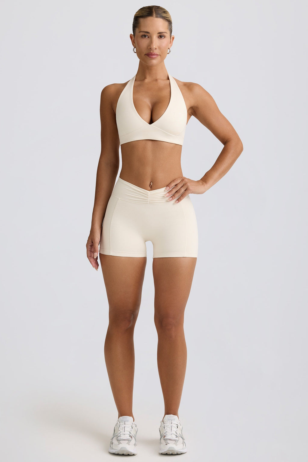 Chic Ruched Mini Shorts in Vanilla
