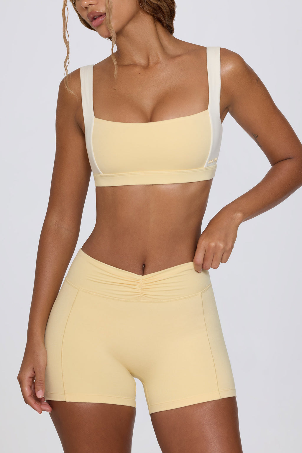 Chic Ruched Mini Shorts in Lemon Marl