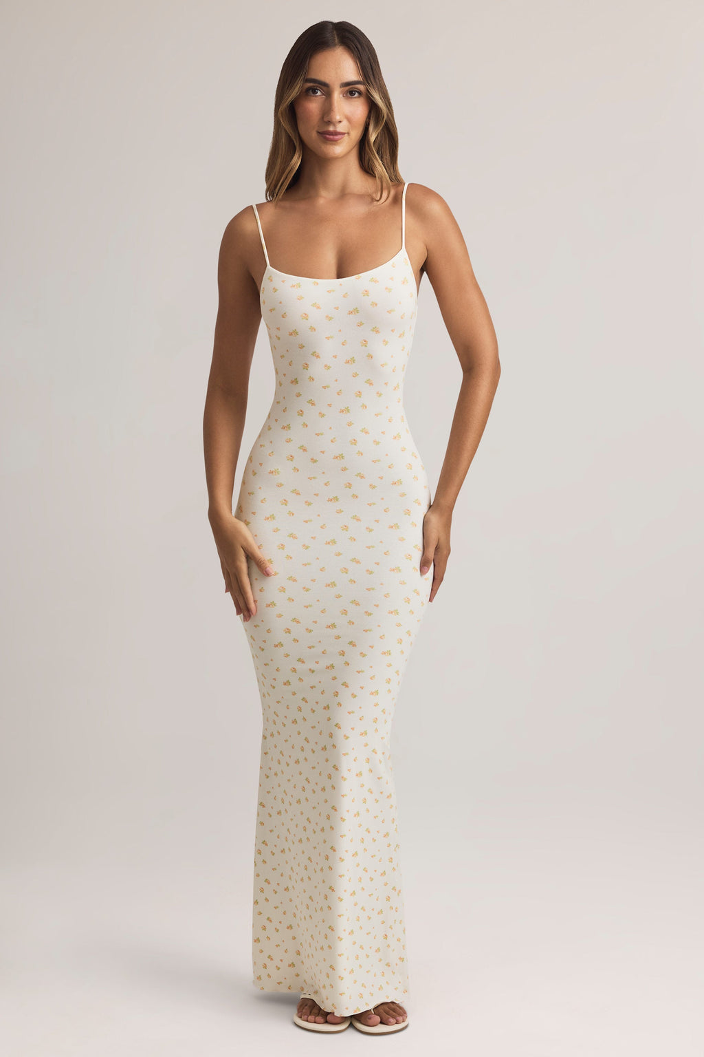 Chic Modal Scoop-Neck Strappy Maxi Dress in Floral Print