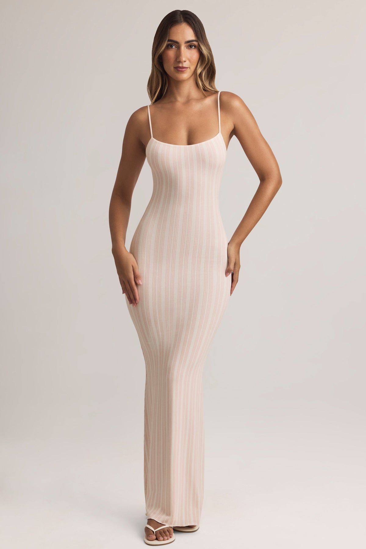 Chic Modal Scoop-Neck Strappy Maxi Dress in Stripe Print