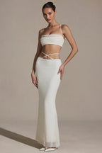 Chic Embellished Strappy Maxi Skirt in White