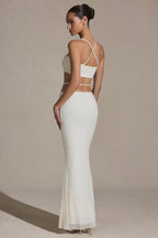 Chic Embellished Strappy Maxi Skirt in White