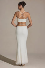 Chic Embellished Strappy Maxi Skirt in White