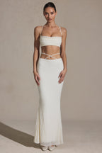 Chic Embellished Strappy Maxi Skirt in White