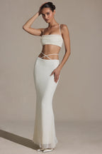 Chic Embellished Strappy Maxi Skirt in White