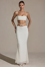 Chic Embellished Strappy Maxi Skirt in White