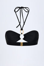 Chic Hardware-Detail Ruched Halterneck Bikini Top in Black