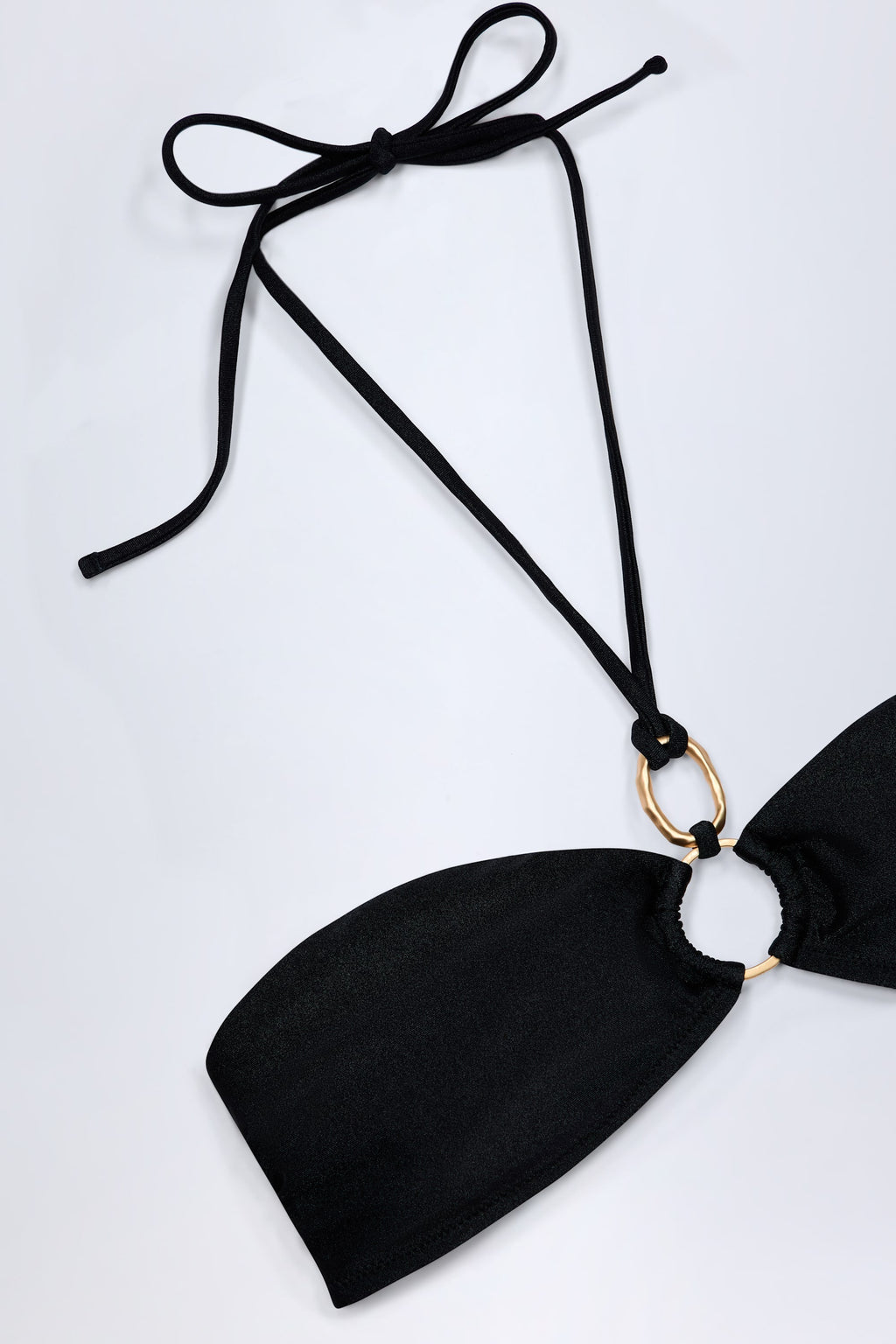 Chic Hardware-Detail Ruched Halterneck Bikini Top in Black