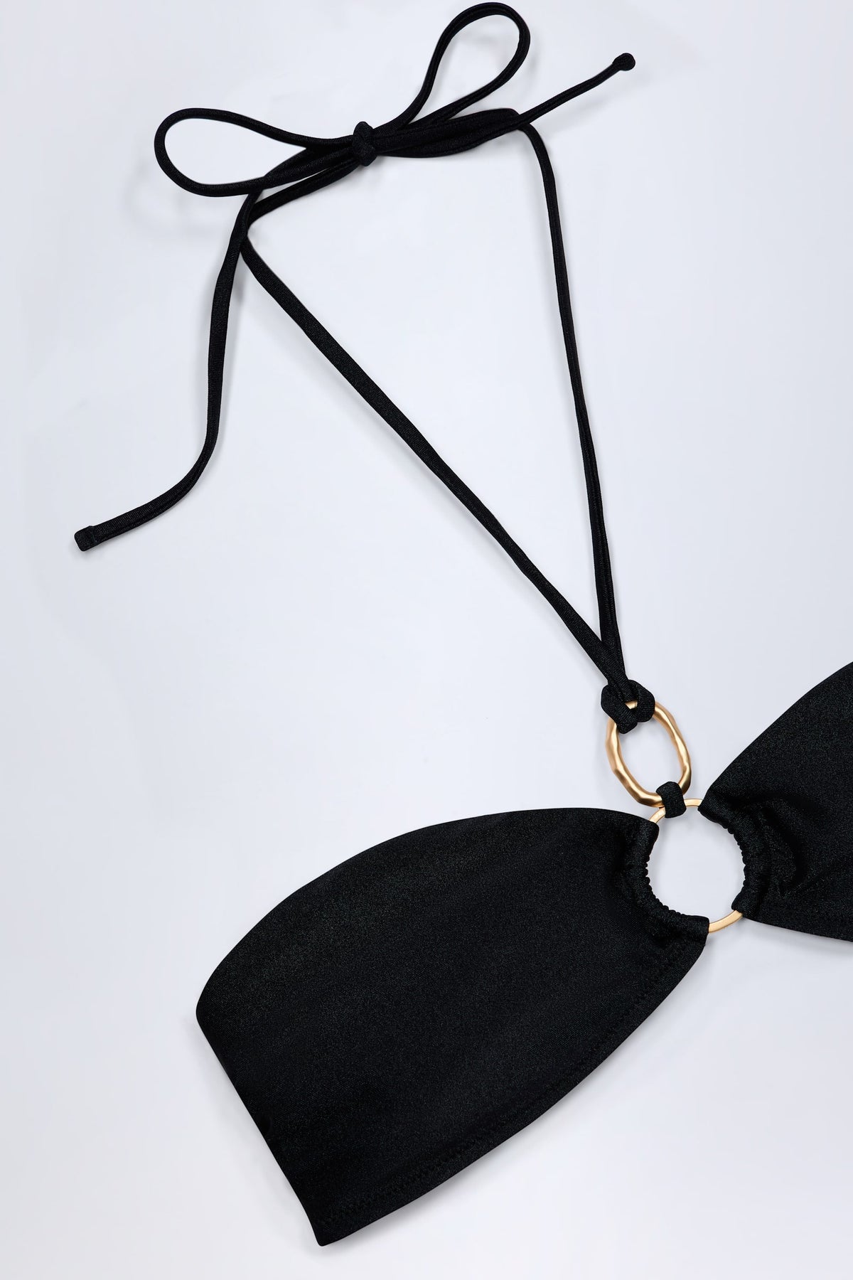 Chic Hardware-Detail Ruched Halterneck Bikini Top in Black