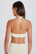 Chic Scoop-Neck Halterneck Sports Bra in Cream