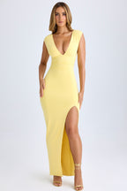 Chic Modal Plunge-Neck Thigh-Split Maxi Dress in Lemon Sherbet