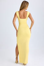 Chic Modal Plunge-Neck Thigh-Split Maxi Dress in Lemon Sherbet