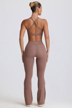 Chic Soft Active V-Waist Pocket Flared Leggings in Mocha