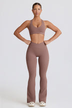 Chic Soft Active V-Waist Pocket Flared Leggings in Mocha