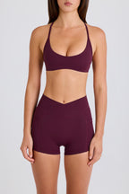 Chic Soft Active V-Waist Pocket Mini Shorts in Burgundy