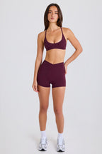 Chic Soft Active V-Waist Pocket Mini Shorts in Burgundy