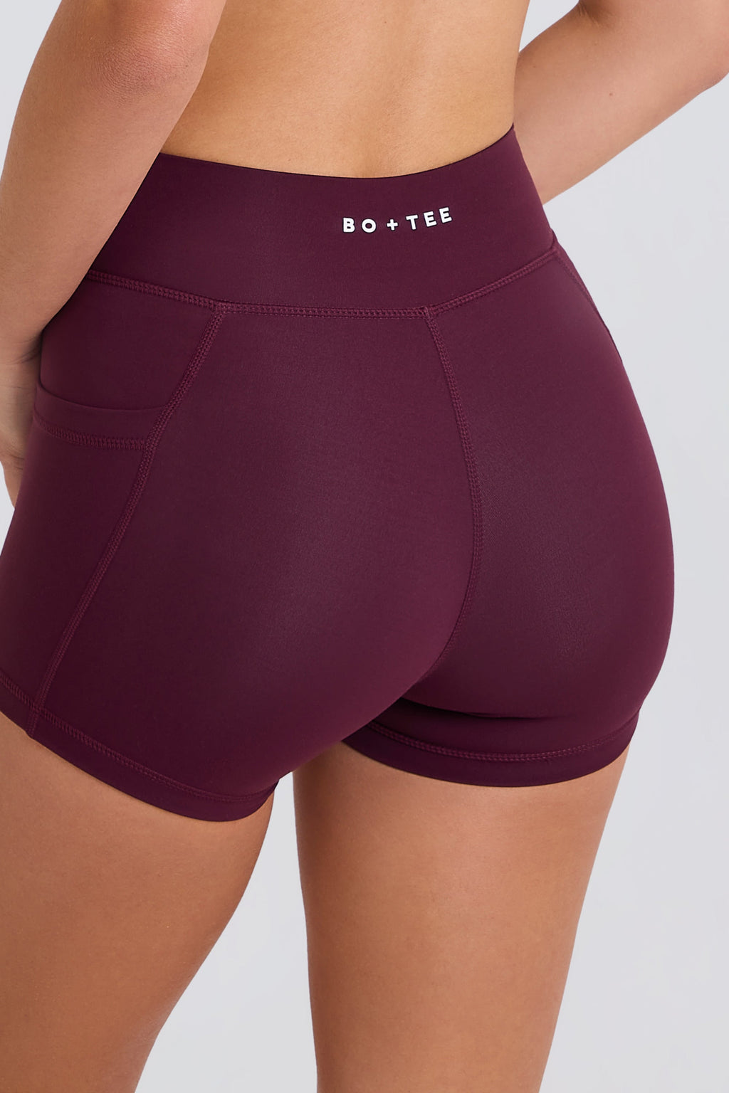 Chic Soft Active V-Waist Pocket Mini Shorts in Burgundy