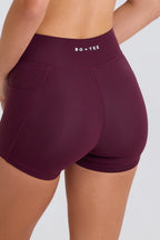 Chic Soft Active V-Waist Pocket Mini Shorts in Burgundy