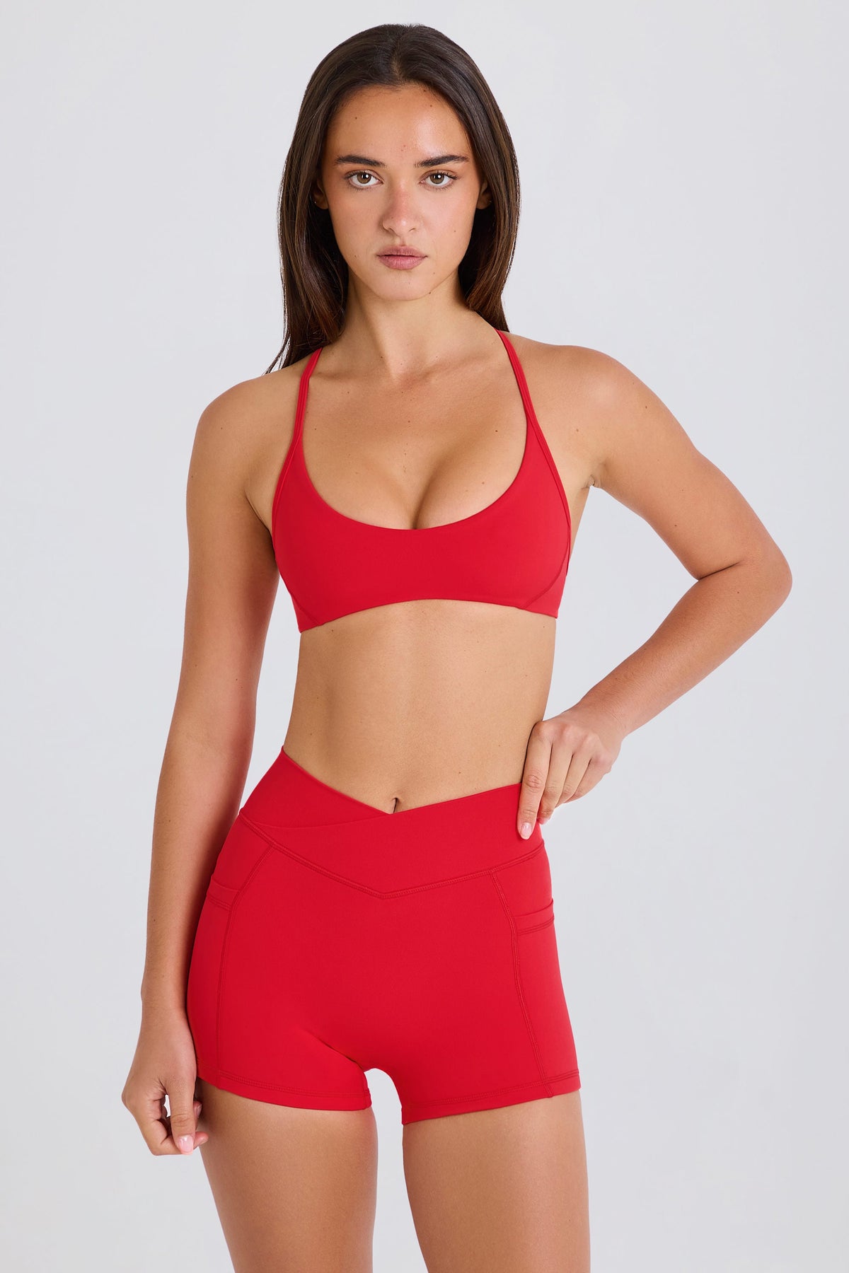 Chic Soft Active Pocket V-Waist Mini Shorts in Strawberry