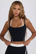 Chic Soft Active Layered Cropped Tank Top in Black