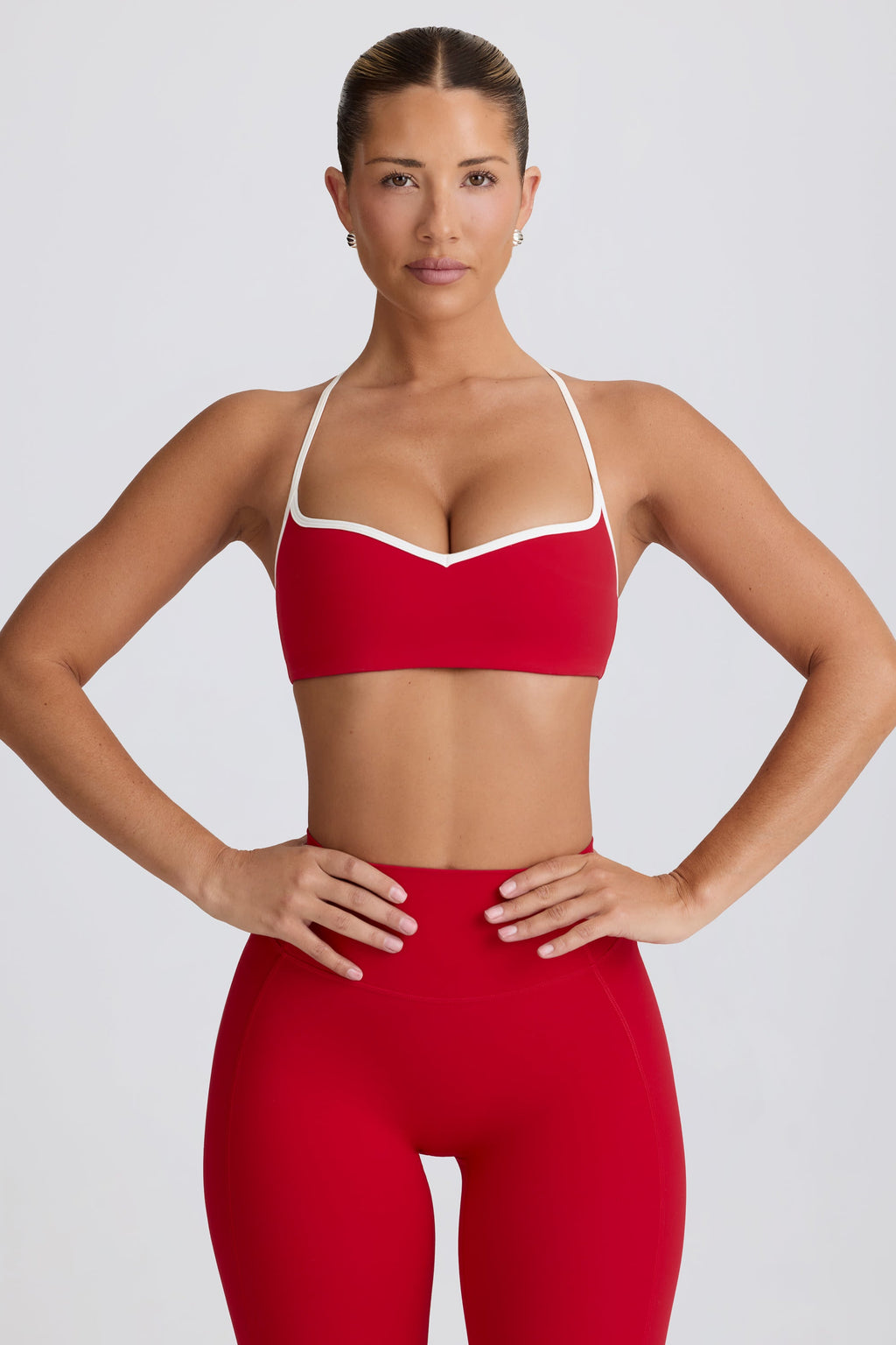 Chic Soft Active Sweetheart-Neck Sports Bra in Hot Red