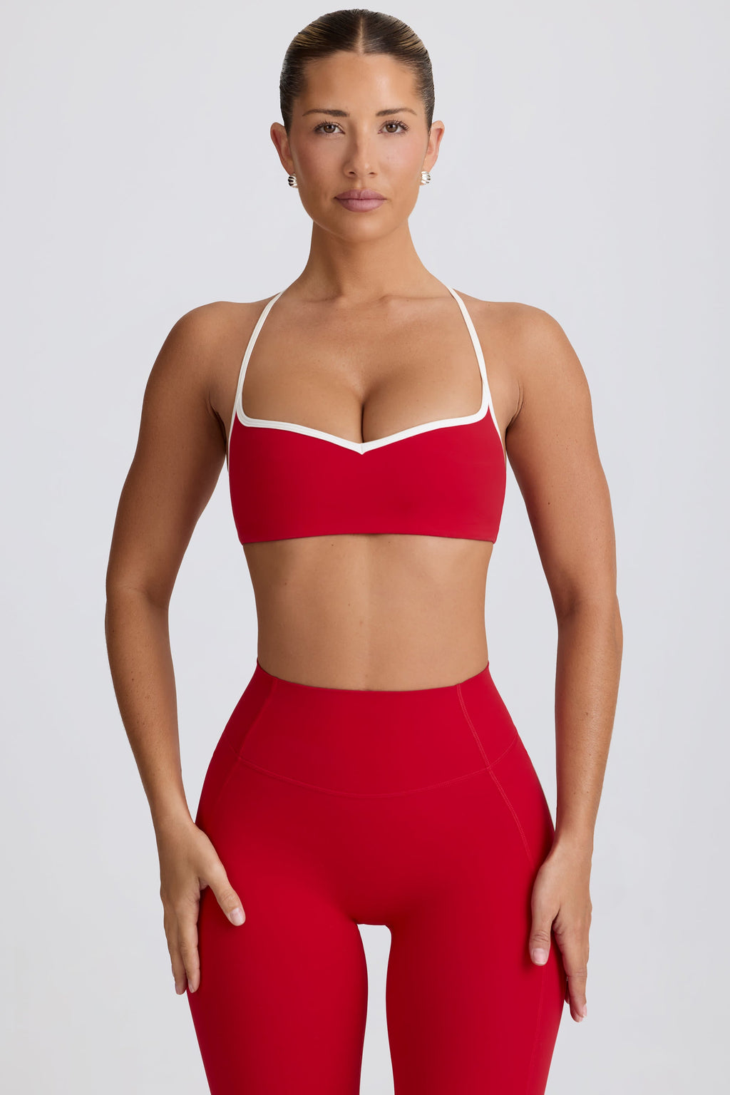Chic Soft Active Sweetheart-Neck Sports Bra in Hot Red