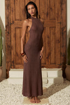 Chic Backless Halterneck Maxi Dress in Bronze