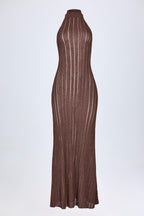 Chic Backless Halterneck Maxi Dress in Bronze