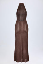 Chic Backless Halterneck Maxi Dress in Bronze