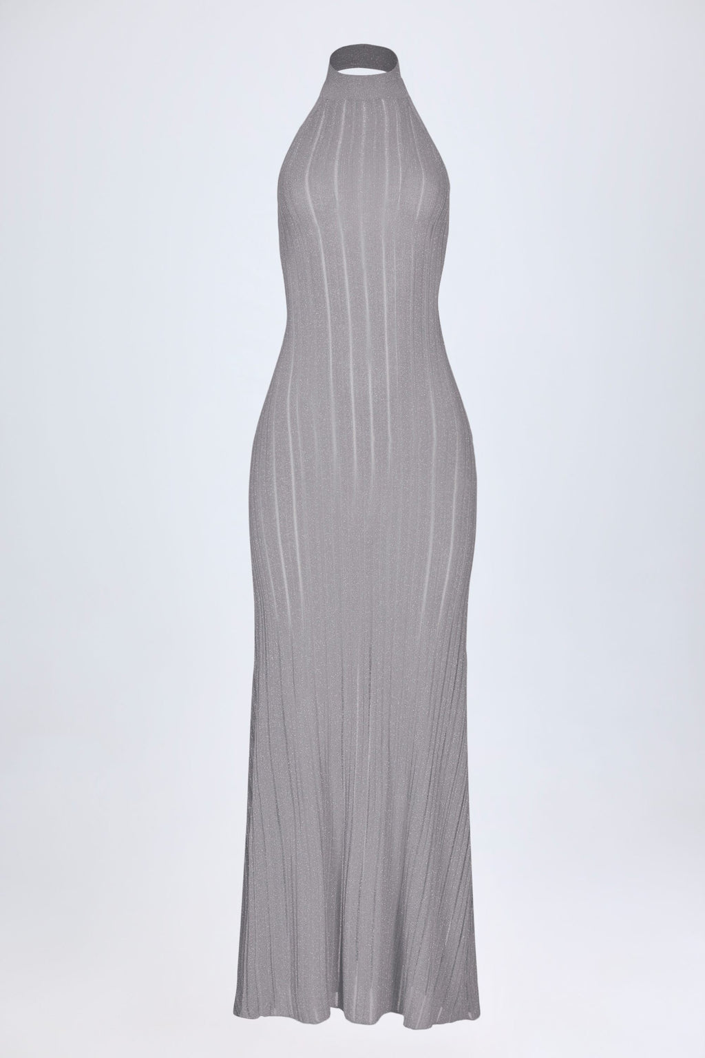 Chic Backless Halterneck Maxi Dress in Silver