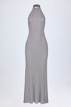 Chic Backless Halterneck Maxi Dress in Silver