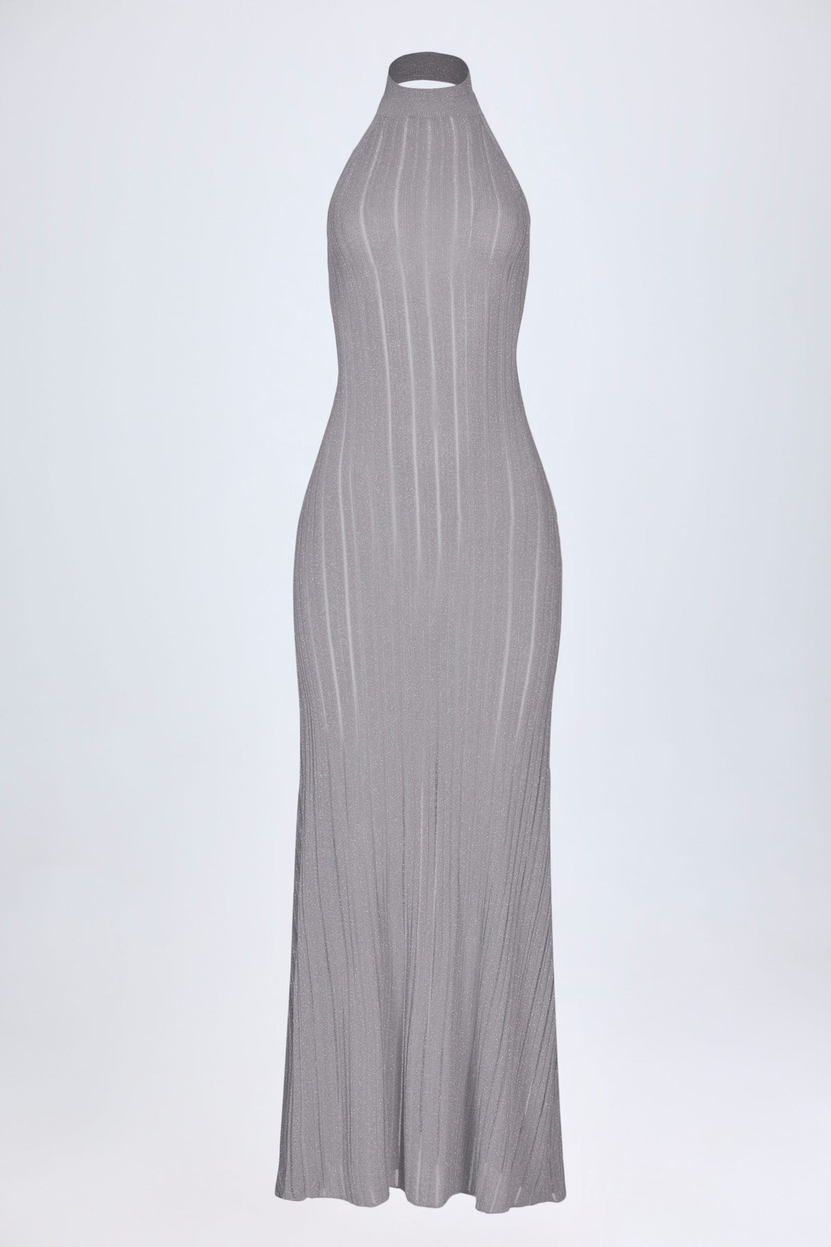 Chic Backless Halterneck Maxi Dress in Silver