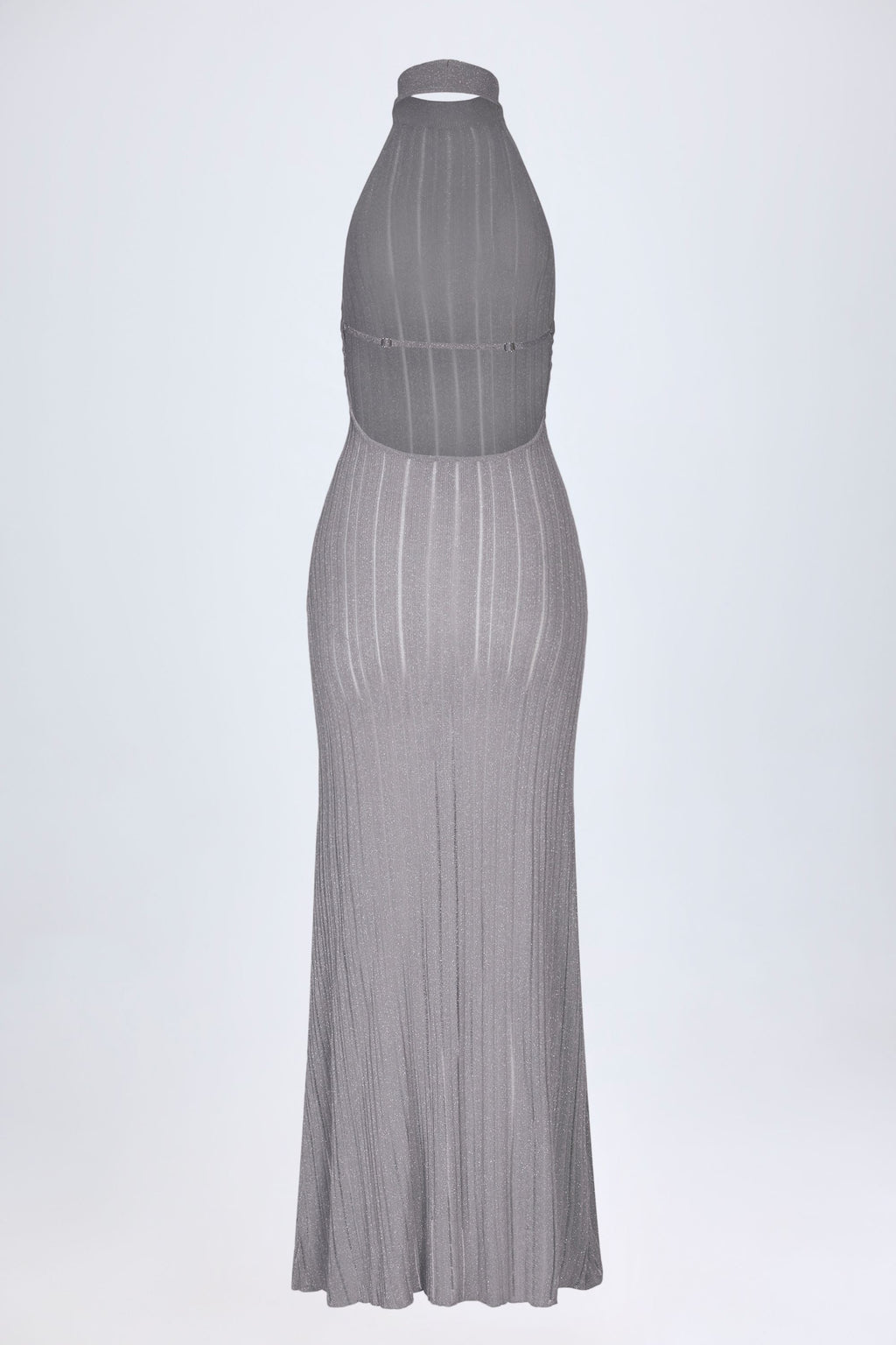 Chic Backless Halterneck Maxi Dress in Silver