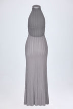Chic Backless Halterneck Maxi Dress in Silver