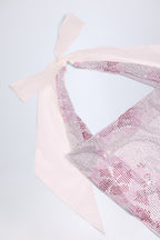 Chic Embellished Cowl-Neck Maxi Dress in Pink White Hotfix