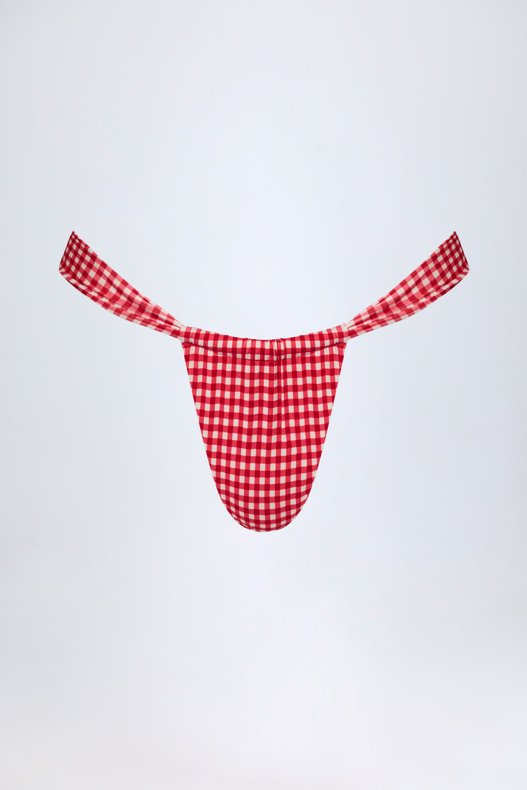 Chic Ruched Thong Bikini Bottoms in Red Gingham