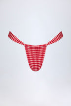 Chic Ruched Thong Bikini Bottoms in Red Gingham