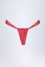 Chic Ruched Thong Bikini Bottoms in Red Gingham