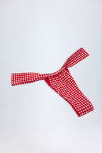 Chic Ruched Thong Bikini Bottoms in Red Gingham