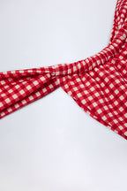 Chic Ruched Thong Bikini Bottoms in Red Gingham
