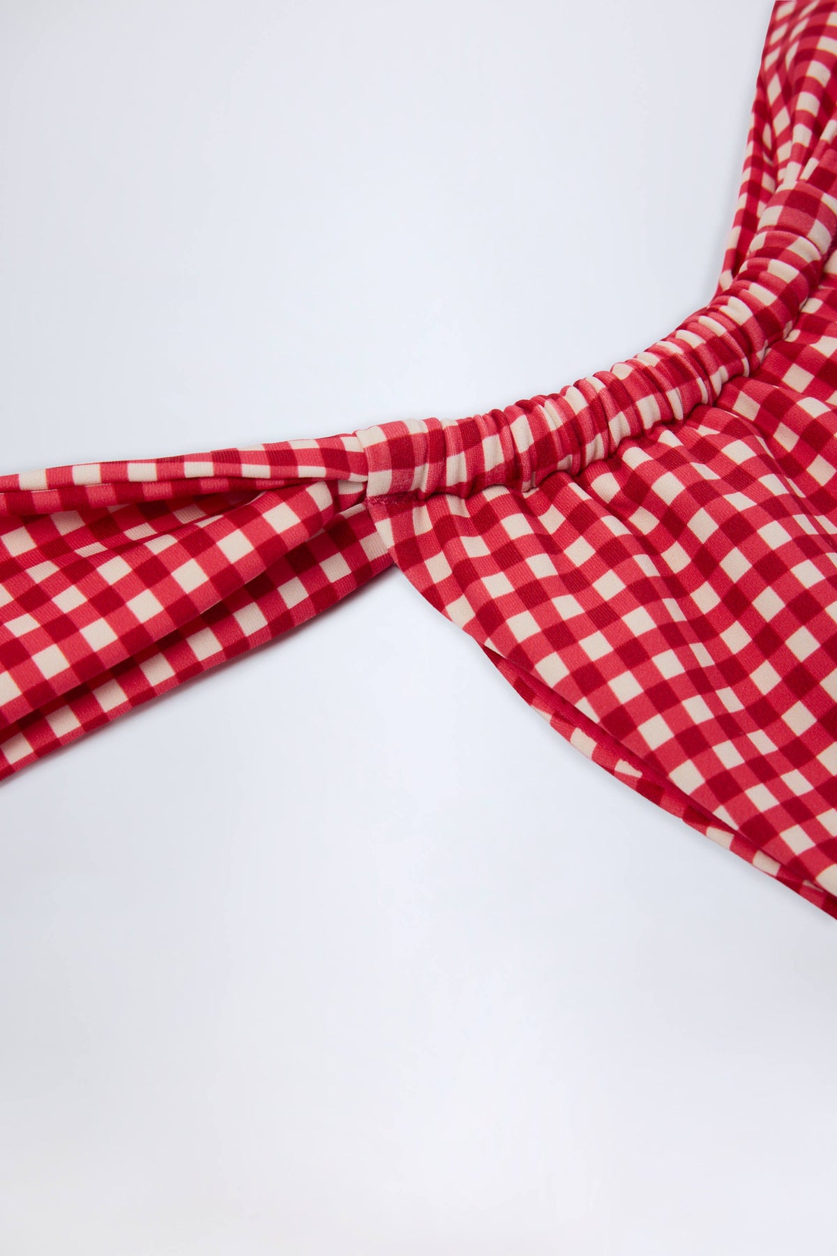 Chic Ruched Thong Bikini Bottoms in Red Gingham
