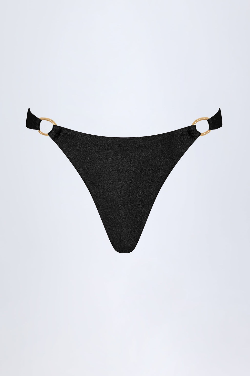 Chic Hardware-Detail Thong Bikini Bottoms in Black