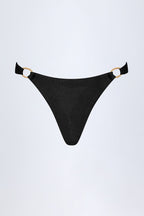 Chic Hardware-Detail Thong Bikini Bottoms in Black