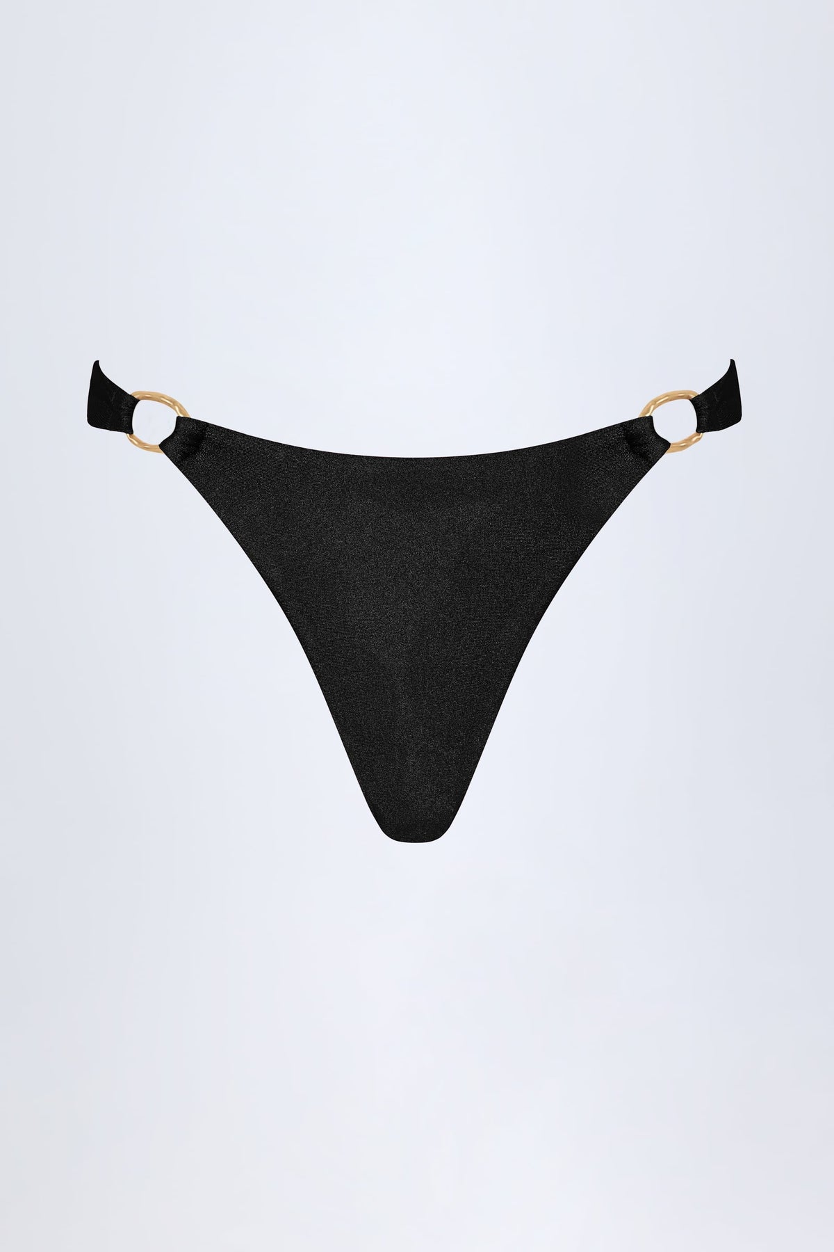 Chic Hardware-Detail Thong Bikini Bottoms in Black