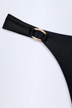 Chic Hardware-Detail Thong Bikini Bottoms in Black