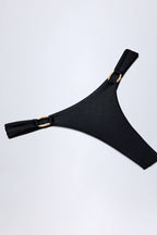Chic Hardware-Detail Thong Bikini Bottoms in Black