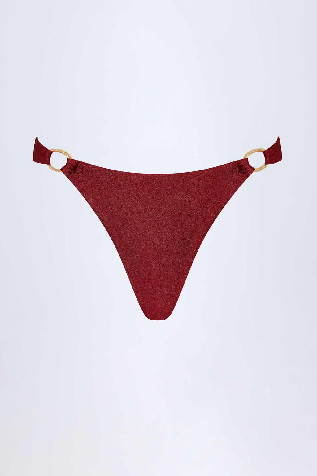 Chic Hardware-Detail Thong Bikini Bottoms in Dark Cherry