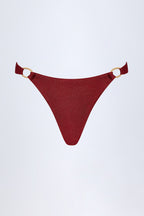 Chic Hardware-Detail Thong Bikini Bottoms in Dark Cherry