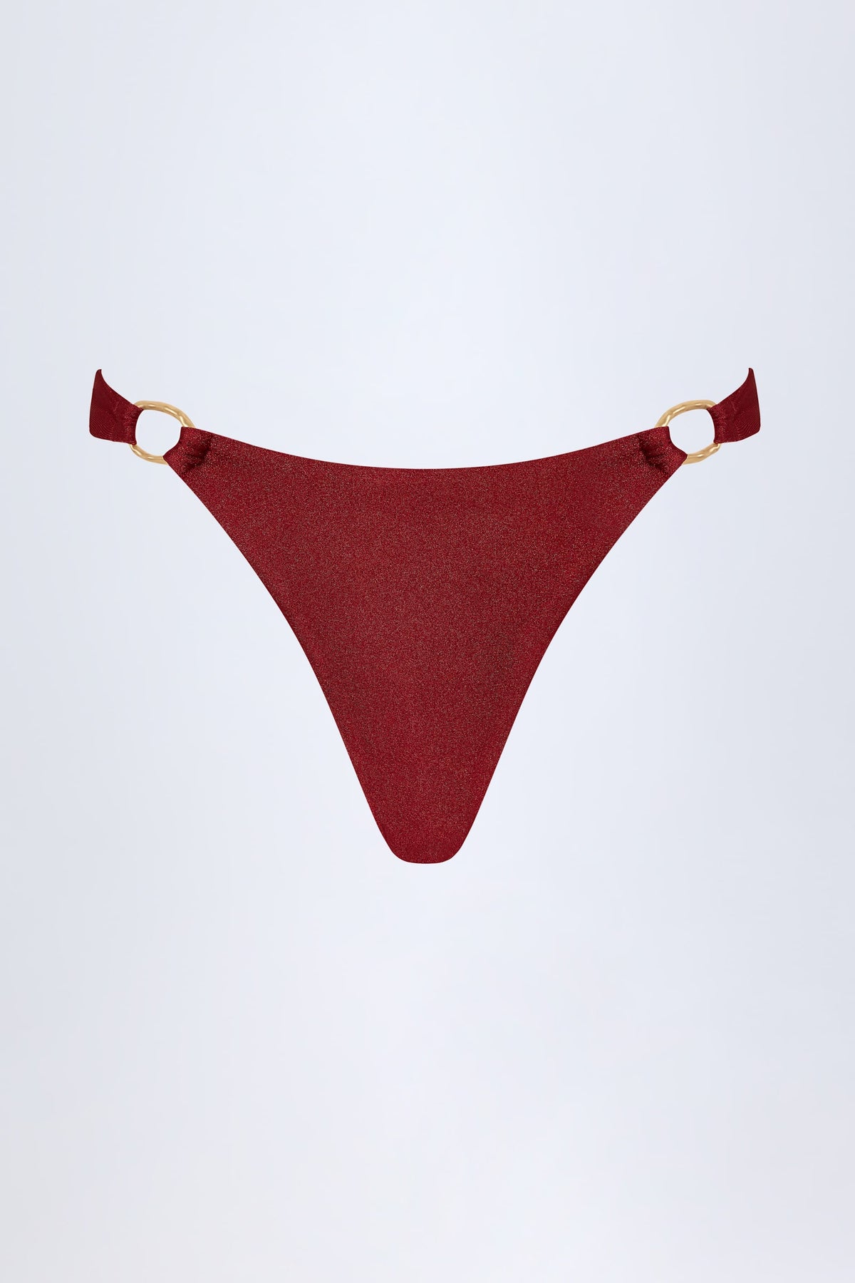 Chic Hardware-Detail Thong Bikini Bottoms in Dark Cherry