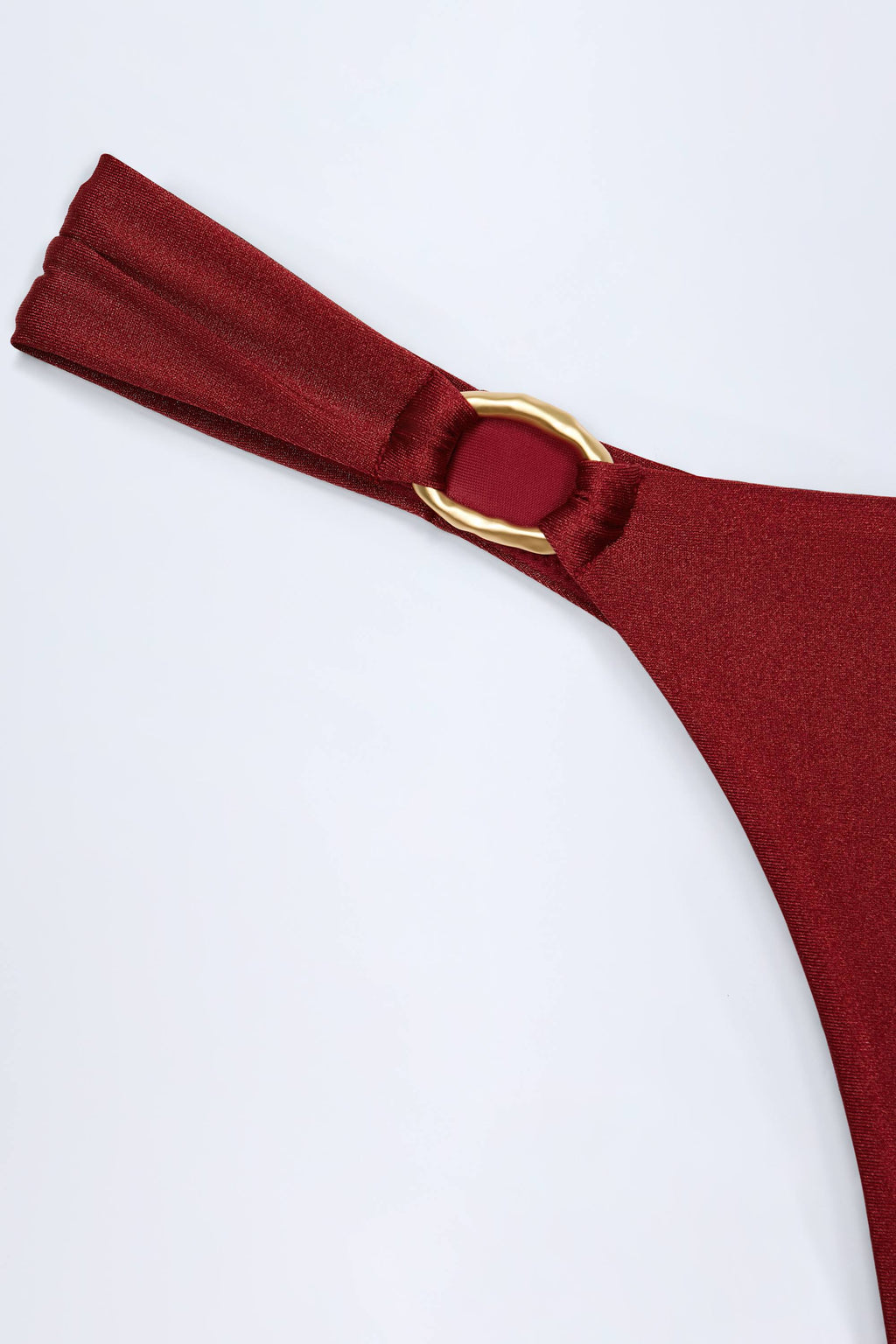 Chic Hardware-Detail Thong Bikini Bottoms in Dark Cherry